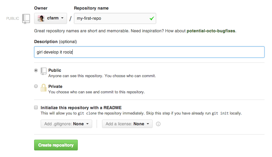 How to create a new repository. Image from https://help.github.com/articles/create-a-repo